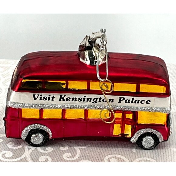 London Double-Decker Bus Glass Christmas Ornament 6" Visit Kensington Palace Red - Picture 3 of 7